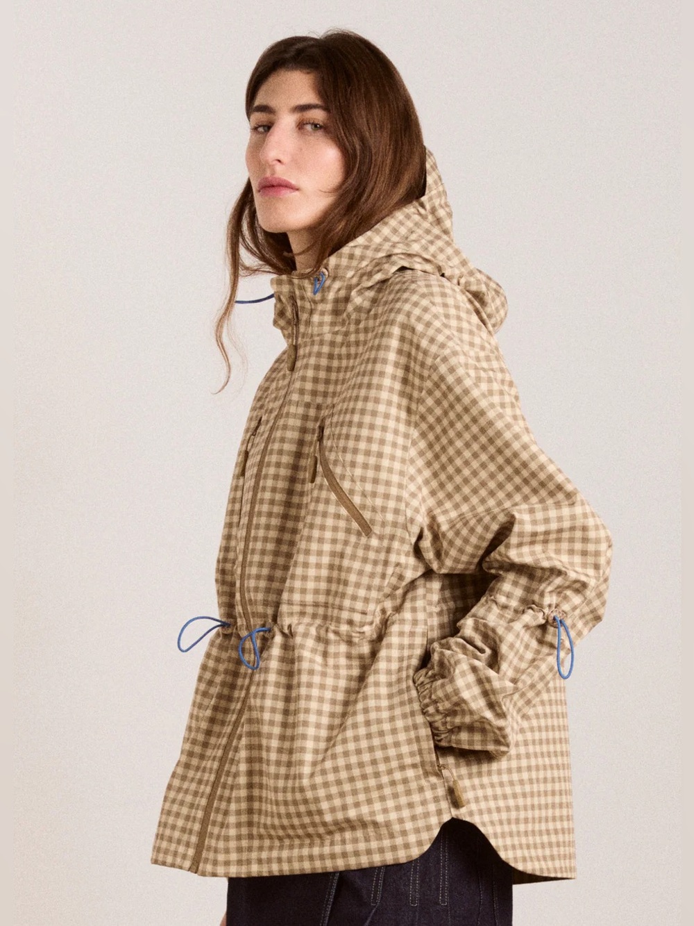 NWT Damson Madder women's Matilda Raincoat-Gingham sz 6 brown (B)